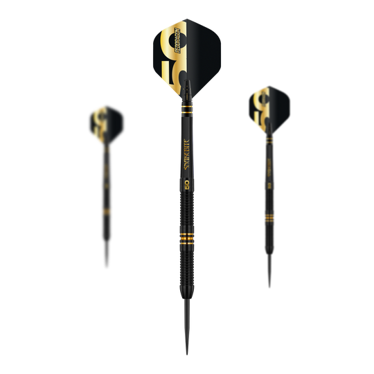 Das Bild zeigt die Red Dragon Peter Wright 50 Years Player Limited Edition Steeldarts mit 21g. Diese Darts sind eine spezielle Jubiläumsausgabe zu Ehren von Peter Wright.