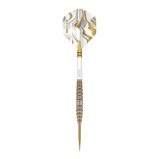 Fléchettes en acier Red Dragon Paradym Gold Torpedo Das Bild zeigt die Red Dragon Paradym Gold Torpedo Steeldarts. Diese Steeldarts haben eine torpedoförmige Spitze und eine goldene Farbe.