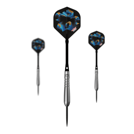 Fléchettes Bulls NL Chaos Blue Steel - 23 g Das Bild zeigt ein Set der Bulls NL Chaos Blue Steeldarts - 23g. Das Set besteht aus mehreren blauen Steeldarts.