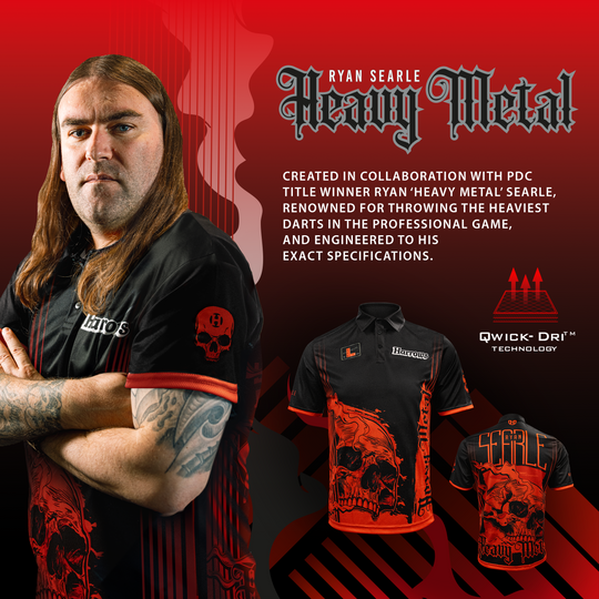 T-shirt de joueur de heavy metal Ryan Searle de Harrow Das Bild zeigt das Harrows Ryan Searle Heavy Metal Playershirt. Dieses Dartshirt ist bei Spielern sehr beliebt.