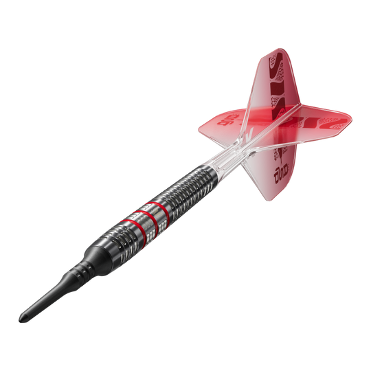 Das Bild zeigt die Target Nathan Aspinall 95K Softdarts mit einem Gewicht von 18g. Die Darts sind besonders für Fans und Spieler des bekannten Dartprofis Nathan Aspinall interessant.