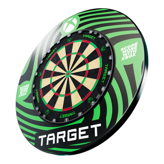 Pack de fléchettes et de jeux de fléchettes Target Xbox Das Target Xbox Dartboard Surround Bundle ist auf dem Bild dargestellt. Es enthält alles für ein optimales Dart-Erlebnis.