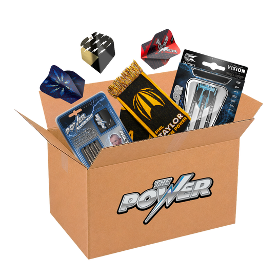 Boîte mystère McDart - Phil Taylor Softdart Zu sehen ist die McDart Mystery Box - Phil Taylor Softdart. Das Produkt richtet sich an Fans von Phil Taylor Softdarts.