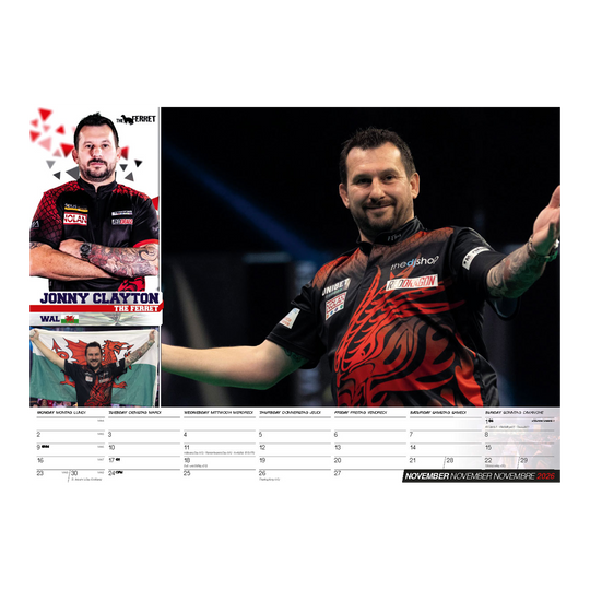 Darts Kalender 2026 wird präsentiert. Der Kalender zeigt Motive rund um Darts für das Jahr 2026.