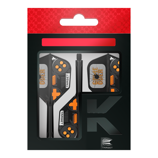 Target K-Flex Game Over No6 Vols Hier sieht man die Target K-Flex Game Over No6 Flights. Es handelt sich um Dart-Flights mit auffälligem Muster.