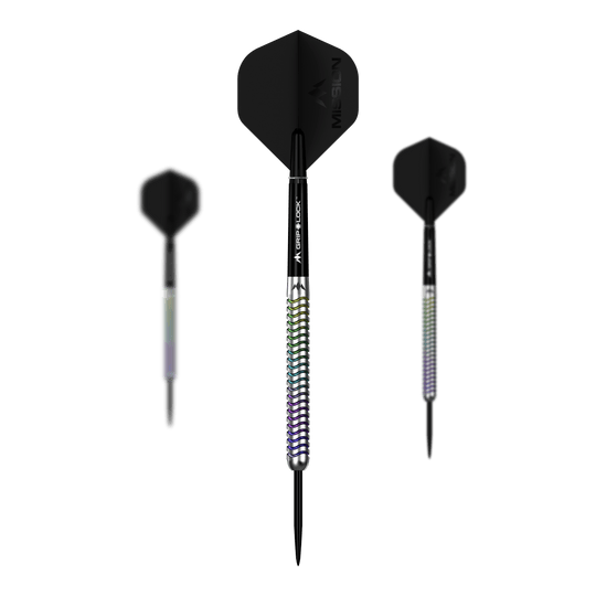 Dieses Bild zeigt das Set Mission Mirage Steeldarts. Das Set besteht aus mehreren hochwertigen Darts.