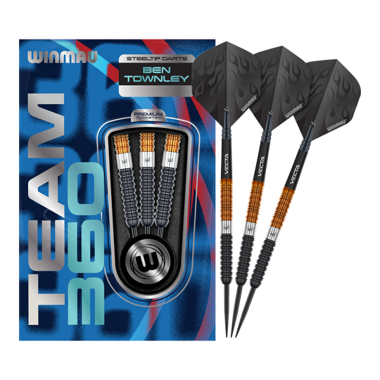 Fléchettes en acier Winmau Team 360 Ben Townley - 23 g Das Produkt Winmau Team 360 Ben Townley Steeldarts - 23g ist hier komplett dargestellt. Diese Steeldarts sind langlebig und vielseitig einsetzbar.