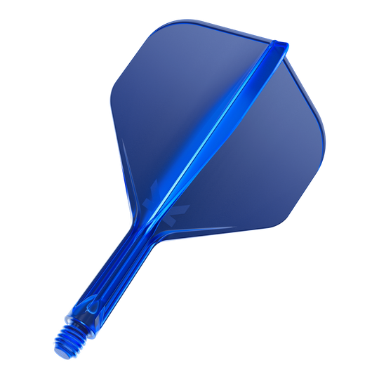 Système de vol standard Target K-Flex No2 - Bleu Das Bild zeigt einen blauen Dartflügel mit Schaft. Er hat eine standardmäßige Form und eine glänzende Oberfläche.