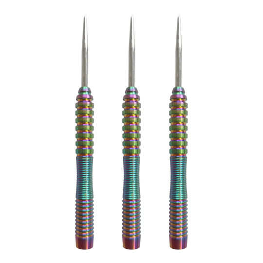 Corps de fléchettes en acier McDart Rainbow 3 - 22 g Hier ist das Produkt McDart Rainbow 3 Steeldart-Barrels - 22g abgebildet. Das Set enthält Steeldart-Barrels im bunten Look.