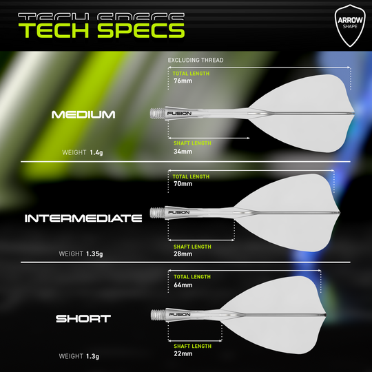 Das Bild zeigt das Winmau Fusion Flight-Shaft-System Arrow Clear. Es ist ein transparenter Flightschaft für Darts.
