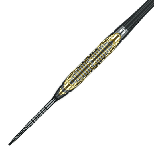 Fléchettes en acier Caliburn Halo H2 - 22,5 g Das Bild zeigt die Caliburn Halo H2 Steeldarts mit einem Gewicht von 22,5g. Die Darts sind detailliert abgebildet.