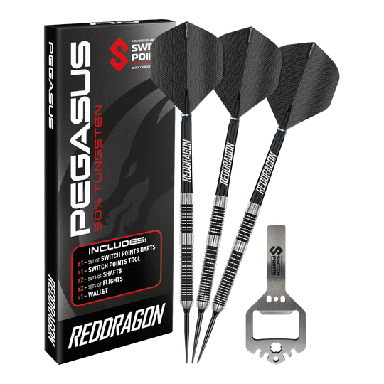 Fléchettes en acier Red Dragon Pegasus Switch Point Abgebildet sind Red Dragon Pegasus Switch Point Steeldarts. Diese Darts sind robust und für verschiedene Spielniveaus geeignet.