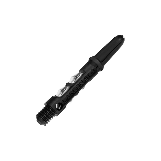 Das Bild zeigt einen Harrows Carbon ST Shaft in der Farbe Clear. Der Schaft hat ein modernes Design mit sichtbaren Carbon-Elementen und einer klaren Beschriftung.