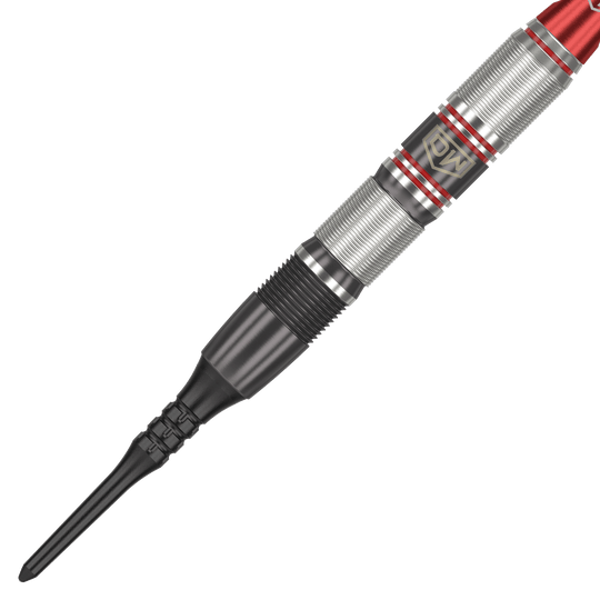 Fléchettes souples DW Piranha Razor 02 Das Bild zeigt einen DW Piranha Razor 02 Softdart mit einer schwarzen Spitze und silbernem, rot akzentuiertem Griff. Das Design wirkt hochwertig und sorgt für guten Halt beim Werfen.