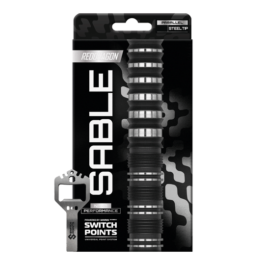 Fléchettes en acier Red Dragon Sable Parallel Switch Point Abgebildet ist ein Satz Red Dragon Sable Parallel Switch Point Steeldarts. Die Darts sind präzise ausbalanciert und ideal für Dartspieler geeignet.