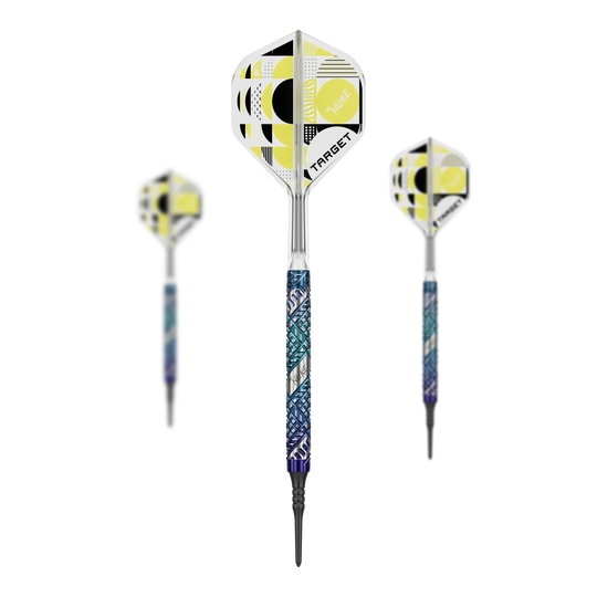 Das Foto zeigt ein Set der Target Luke Littler Edge Softdarts - 19g. Das Set beinhaltet mehrere Darts für den direkten Einsatz.