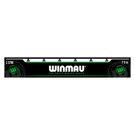 Ligne de départ Winmau Verte Das Bild zeigt die grüne Abwurflinie „Winmau Abwurflinie Grün“ für Dartspieler. In der Mitte steht groß das Winmau-Logo mit dem Schriftzug "The force behind darts".