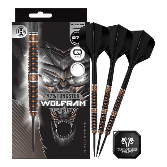 Fléchettes en acier Harrows Tungsten Trinity Quick Point Hier sieht man die Harrows Wolfram Trinity Quick Point Steeldarts in voller Ansicht. Die Steeldarts zeichnen sich durch innovative Technik aus.