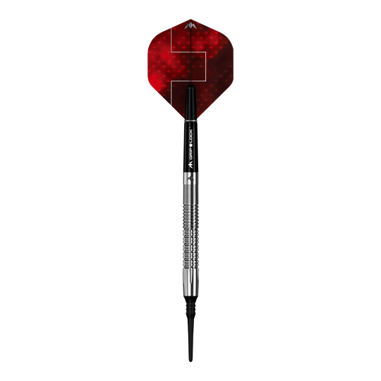 Abgebildet sind Mission Thomas Junghans Softdarts mit einem Gewicht von 20 Gramm. Die Darts liegen aufgereiht auf einem hellen Hintergrund.