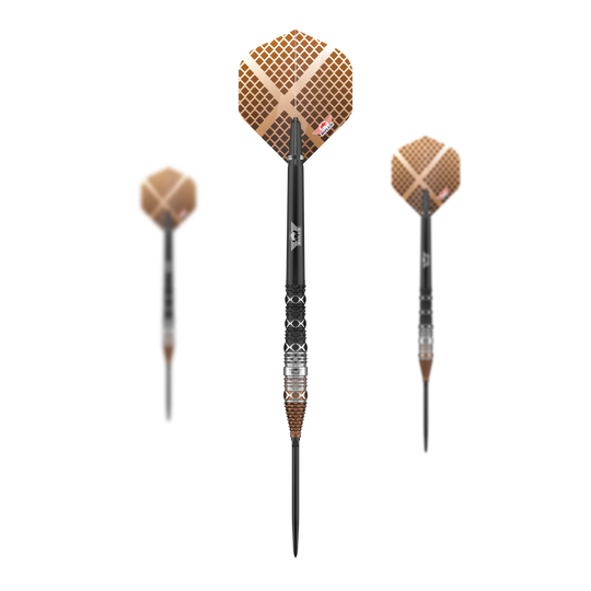 Bulls NL Max Hopp 95% Points convertibles Steeldarts Das Bild zeigt die Bulls NL Max Hopp 95% Convertible Points Steeldarts als Set. Ideal für professionelle Spieler und Sammler.