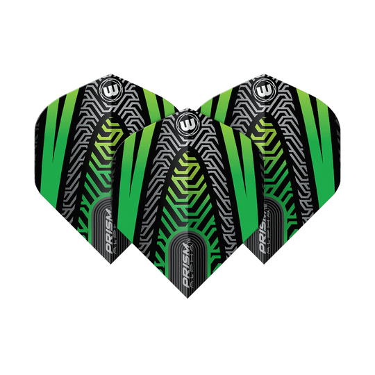 Vols standard Winmau Prism Alpha Noir Vert n° 2 Winmau Prism Alpha Schwarz No2 Standard Flights sind als Set abgebildet. Das Muster ist auffällig und modern.