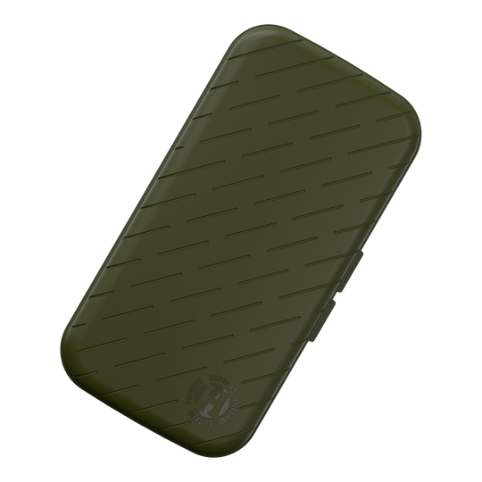 Étui à fléchettes Harrows Slimcase Eine Darttasche mit unifarbener Textur wird auf weißem Hintergrund präsentiert. Die Tasche hat eine längliche Form.
