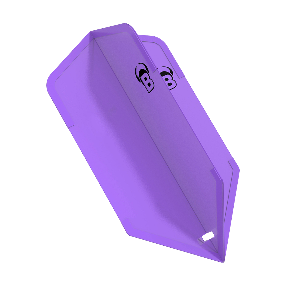 Das Bild zeigt ein lilafarbenes Dartflight namens "Bulls DragonFlights Slim". Es hat eine schlanke Form und das schwarze "B" Logo ist sichtbar.